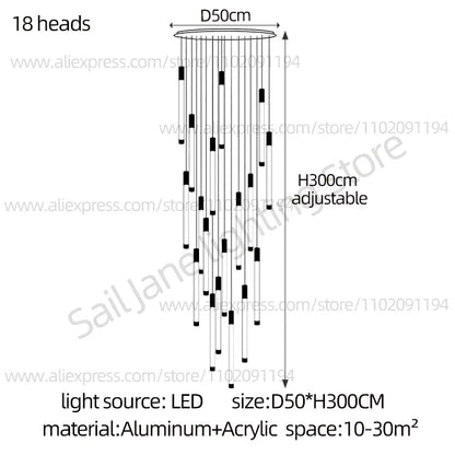 Modern Staircase Pendant Chandelier in Black or Gold