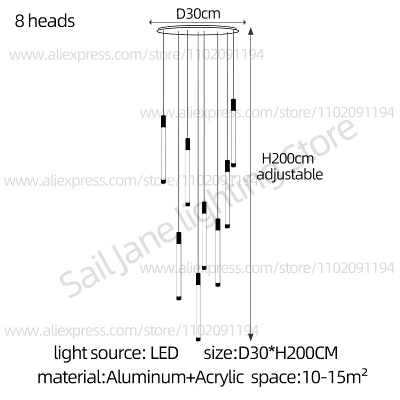 Modern Staircase Pendant Chandelier in Black or Gold