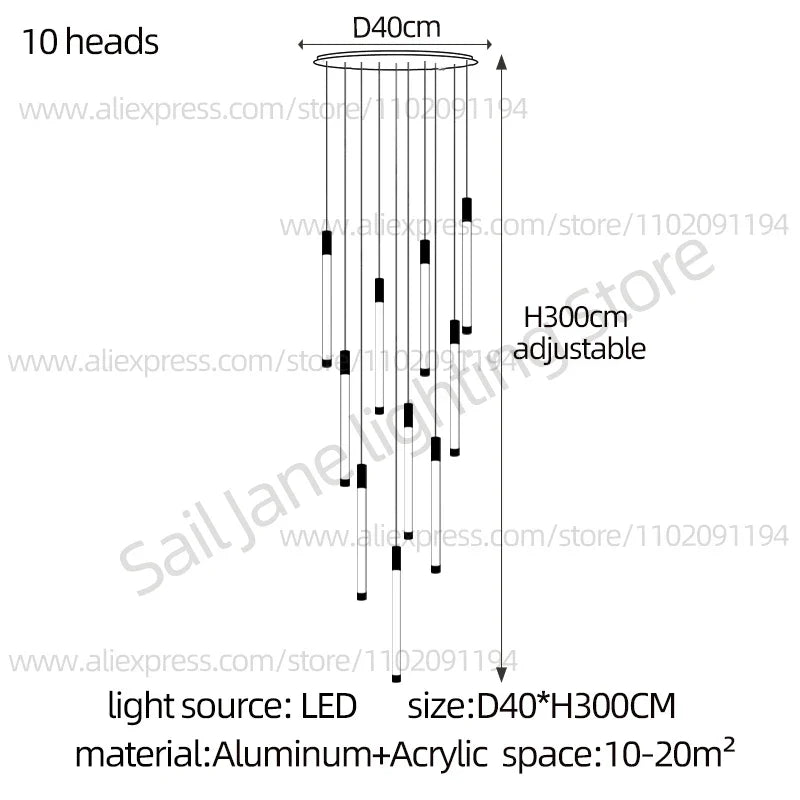Modern Staircase Pendant Chandelier in Black or Gold