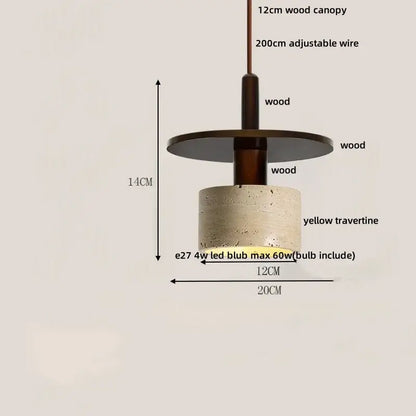 Modern pendant lamp with dark wood canopy and yellow travertine shade by decorbites glass ball led for dining room decor