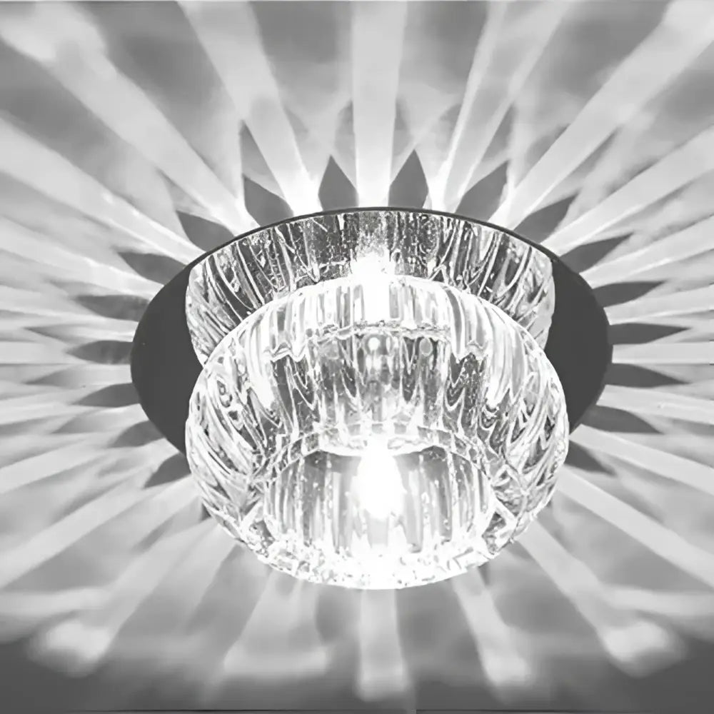 Modern sunburst crystal led flush mount ceiling light with faceted glass design and radiant central bulb for living room decorbites crystal led