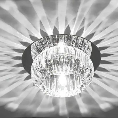 Modern sunburst crystal led flush mount ceiling light with faceted glass design and radiant central bulb for living room decorbites crystal led