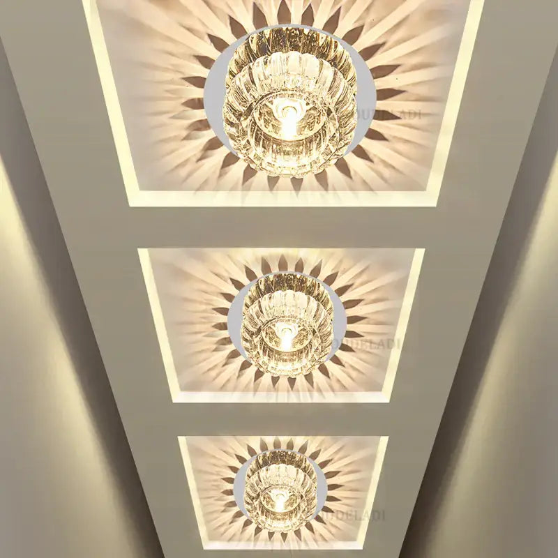 Three elegant modern sunburst crystal led flush mount ceiling lights emit warm illumination by decorbites ceiling light