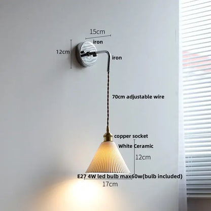 Modern sunset glass led wall sconce with white ceramic fluted shade and adjustable copper socket for decorbites ceramic led wall use
