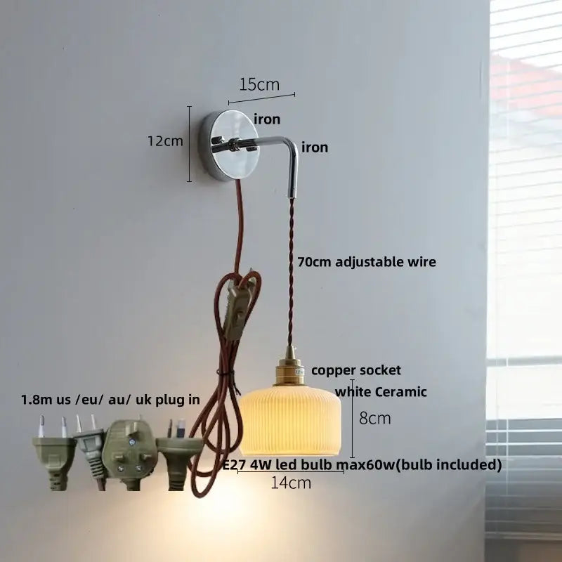 Modern sunset glass led wall sconce bedroom brass lamp with warm white ribbed ceramic led wall and copper socket decorbites ceramic led