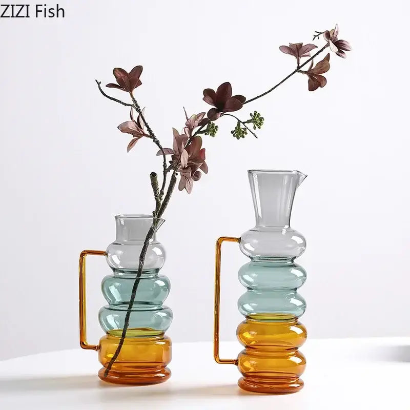 Stacked modern teal amber bubble glass vases with curved handles perfect for living room decorbites bubble glass hydroponics pot