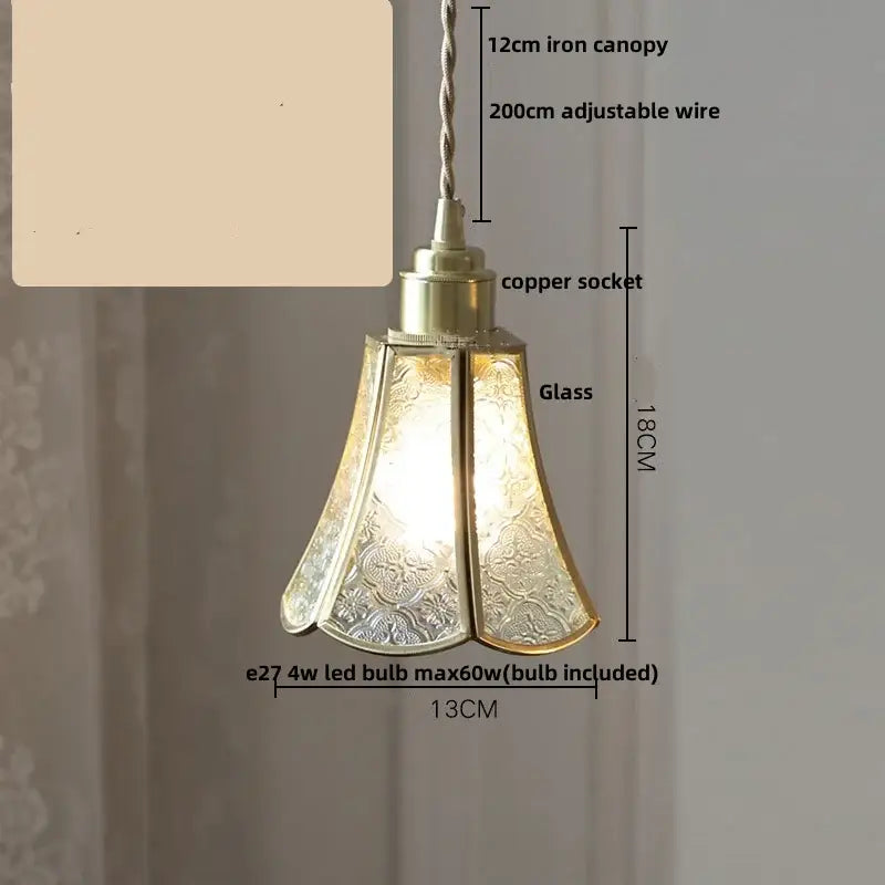 Antique brass-finished pendant lamp with etched glass shades and twisted iron canopy for decorbites copper glass led lighting