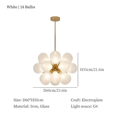 Modern teal and brass glass bubble chandelier pendant light with gold electroplated iron and 18 frosted globe bulbs