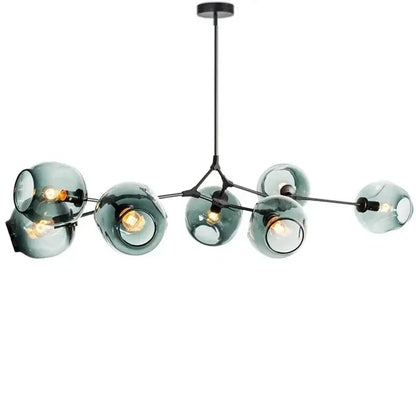 Modern teal glass bubble branch chandelier with black metal arms and central fixture for dining room decorbites glass bubble design