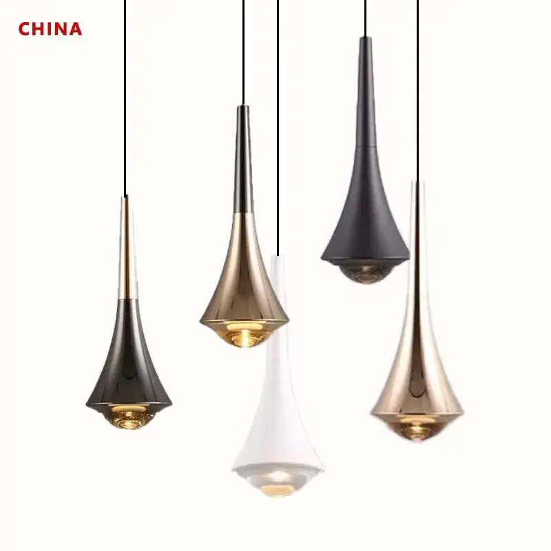 Modern teardrop cord pendant lights in matte black brushed gold and white finishes for dining room lighting