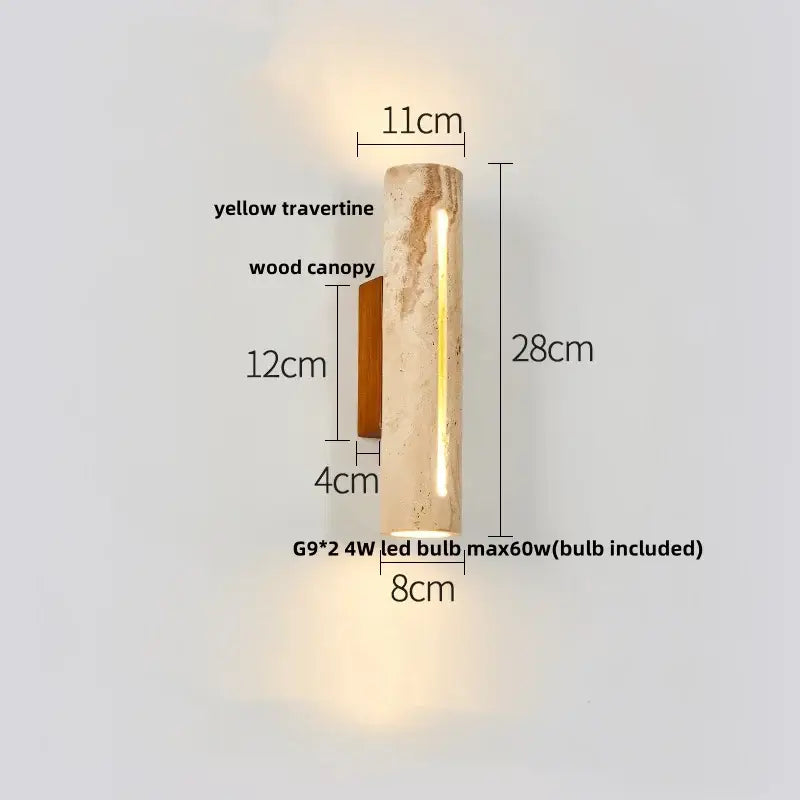 Modern terrazzo concrete led wall sconce with yellow travertine stone body wooden canopy decorbites led wall light