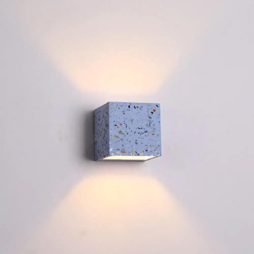 Modern terrazzo square wall light with speckled blue finish and warm dual-directional lighting e26 e27 light bulb compatible