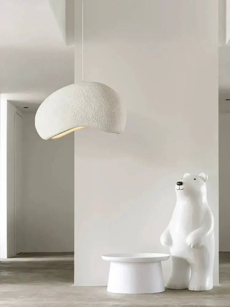 Modern white pendant light with textured cream cloud chandelier shade by decorbites for dining room decorbites cream cloud