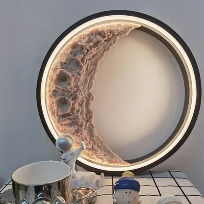 Modern textured crescent moon wall lamp with beige textured design and black frame for bedroom decorbites crescent moon decor