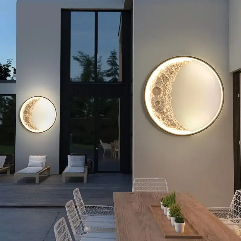 Modern textured crescent moon wall lamp with golden brown surface and illuminated edges for bedroom decorbites crescent moon wall lamp