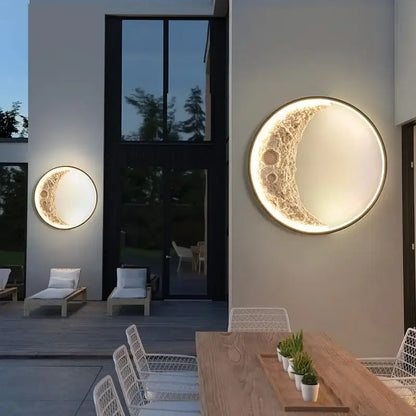 Modern textured crescent moon wall lamp with golden brown surface and illuminated edges for bedroom decorbites crescent moon wall lamp
