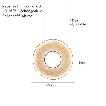 Off-white dix heures round fabric pendant light with ribbed shade and iron frame for modern dining room lighting