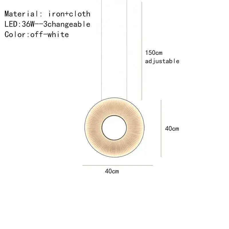 Off-white dix heures round fabric pendant light with textured iron design and adjustable hanging length for dining room