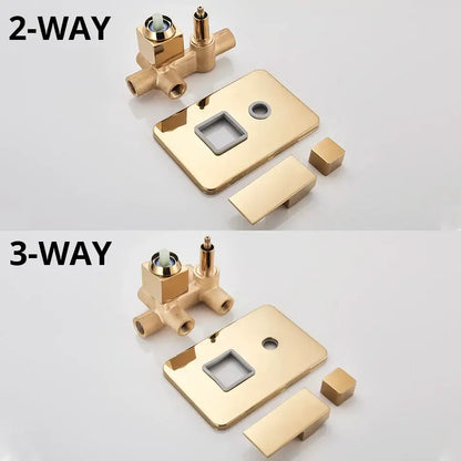 Modern textured gold rain shower faucet set with gold-finished brass valve assembly and square plate handle for bathroom decorbites gold rain