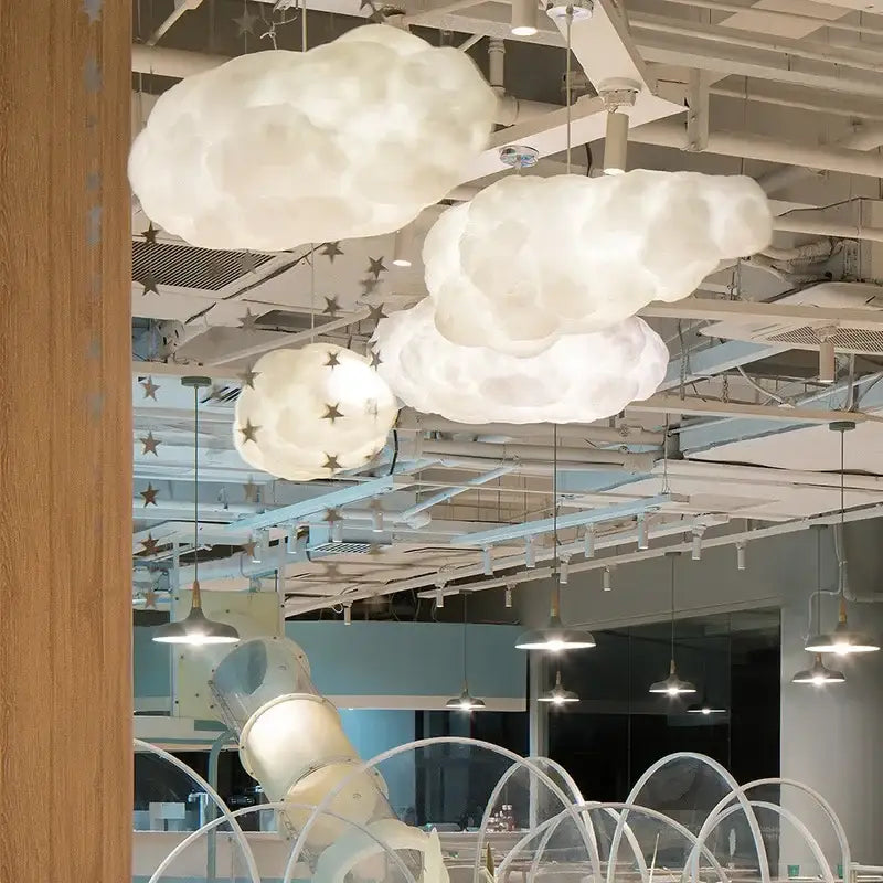 Soft illuminated white fabric decorbites cloud chandelier pendant lights with textured finish for living room decor