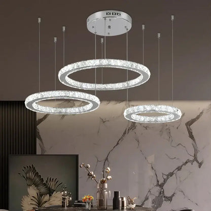 Modern three tier chrome decorbites crystal led chandelier with crystal-encrusted rings for living room lighting