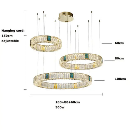 Modern three tier crystal golden led ring chandelier with teal and gold accents for dining room decorbites golden led