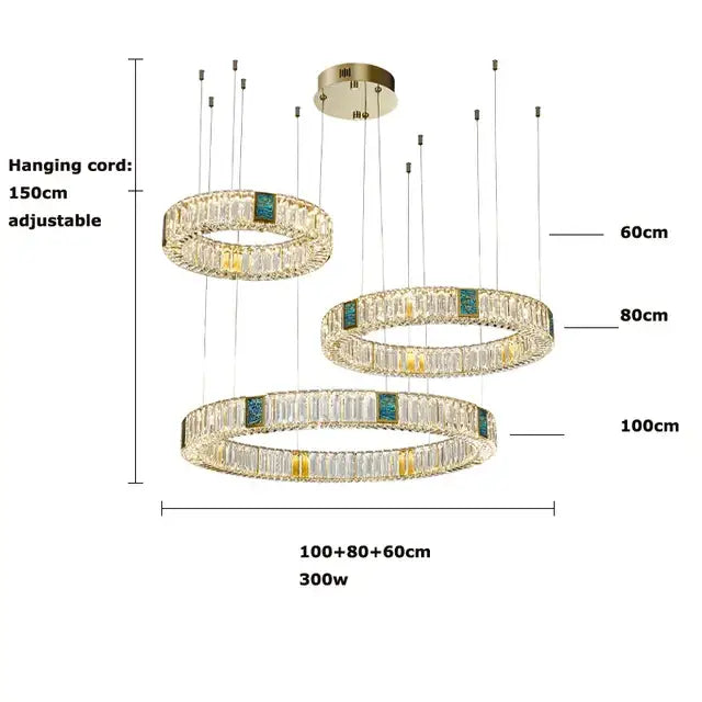 Modern three tier crystal golden led ring chandelier with teal and gold accents for dining room decorbites golden led lighting