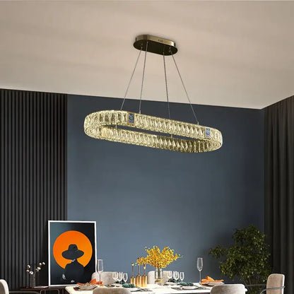 Modern three tier crystal golden led ring chandelier dining room decorbites golden led with faceted crystal elements