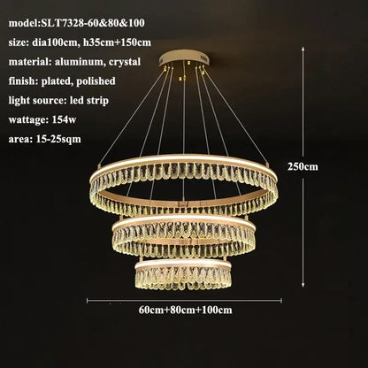 Modern three tier gold crystal led chandelier with polished aluminum and cascading crystal droplets for dining room decorbites modern crystal