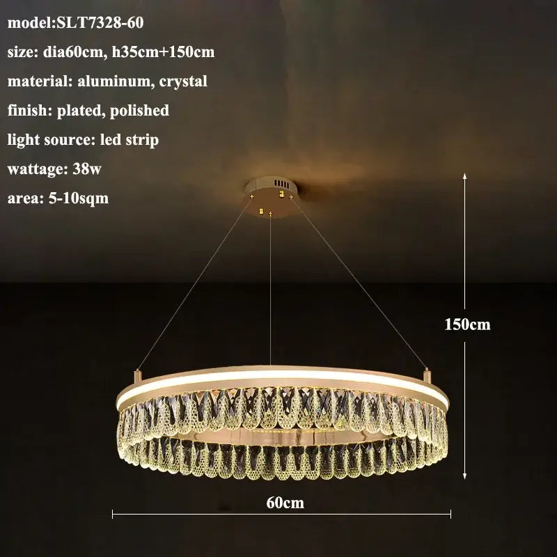 A modern three tier gold crystal led chandelier with polished aluminum frame and hanging droplets for dining room decorbites modern crystal