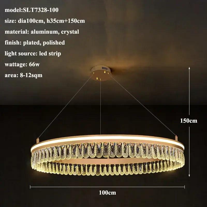 Modern three tier gold crystal led chandelier with polished aluminum frame and dangling crystals for dining room decorbites modern crystal