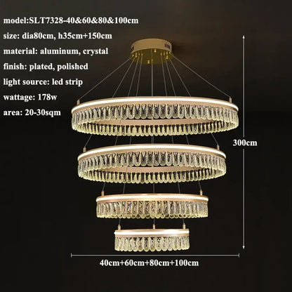 Modern three tier gold crystal led chandelier with polished aluminum and cascading crystal droplets for dining room decorbites modern crystal lighting