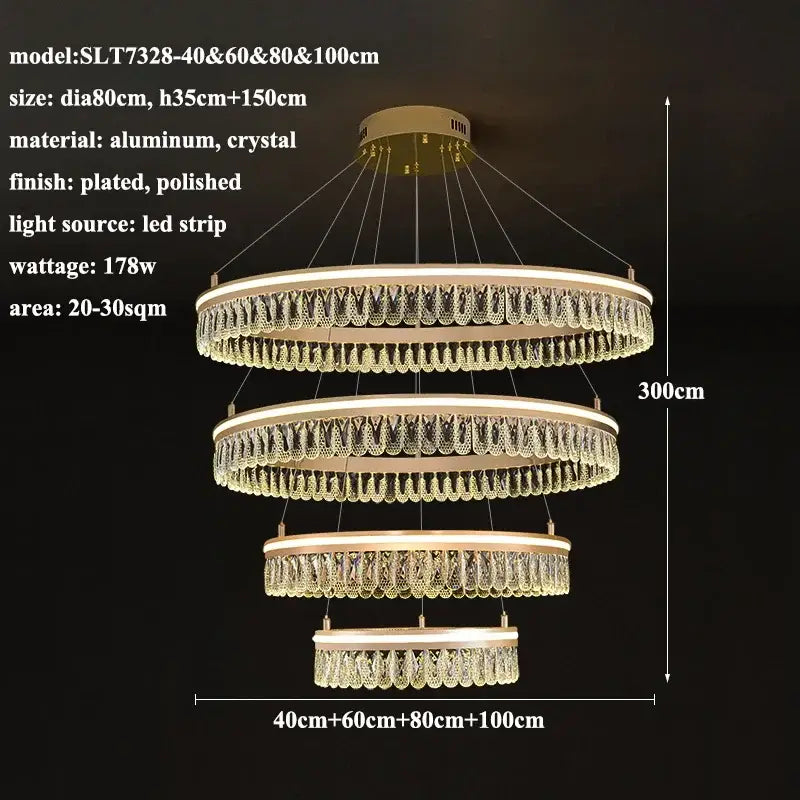 Modern three tier gold crystal led chandelier with polished aluminum and cascading crystal droplets for dining room decorbites modern crystal lighting