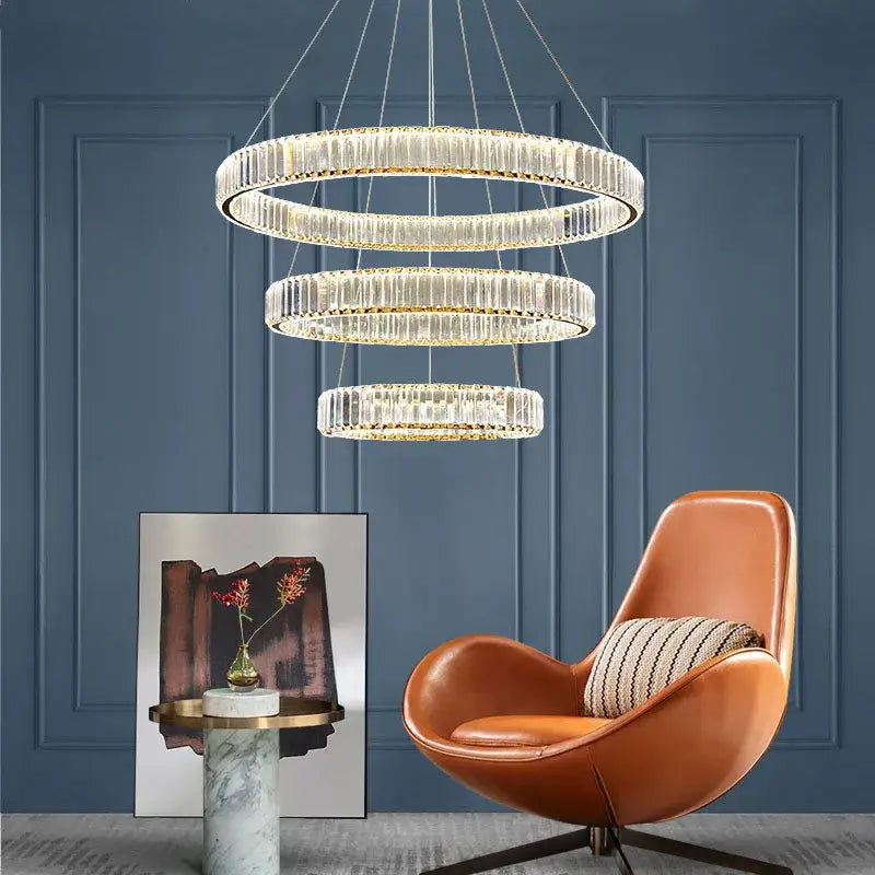 Modern three tier gold crystal led chandelier with decorbites crystal accents for elegant foyer lighting decorbites crystal led