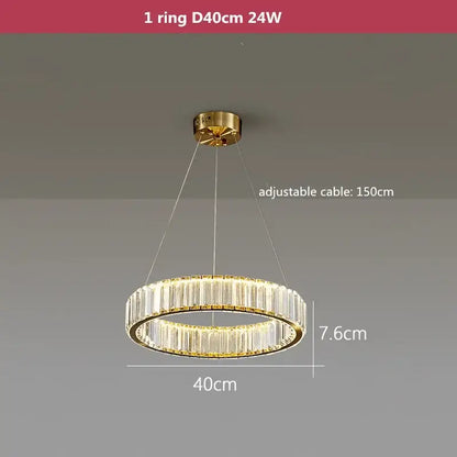 Modern three tier gold crystal led chandelier with clear faceted rings and 40cm diameter decorbites crystal led