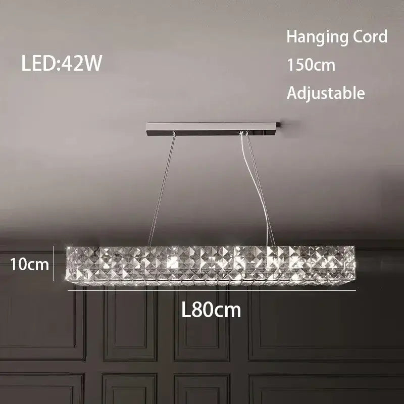 Modern three tiered decorbites crystal led chandelier with clear crystal facets and sleek rectangular design for living room