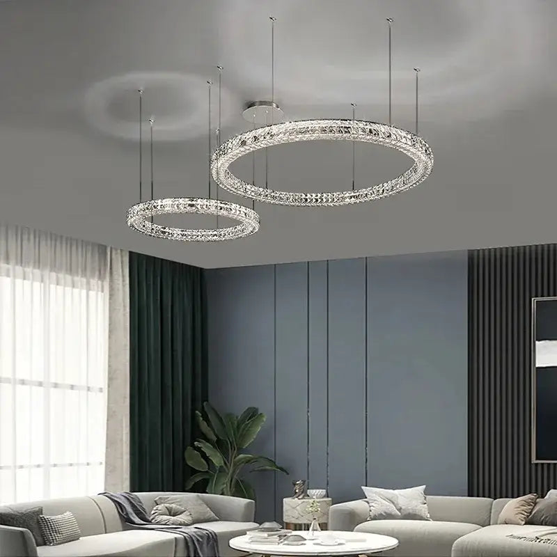 Two elegant decorbites crystal led circular chandeliers with crystal encrusted design for living room decor