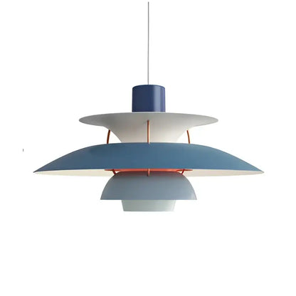 Modern tiered blue hanging light with white accents and copper suspension lamp by decorbites danish designer for dining room