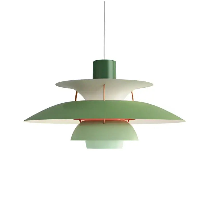 Modern tiered green metal hanging light with copper accents suspension lamp by decorbites danish designer for dining room decor