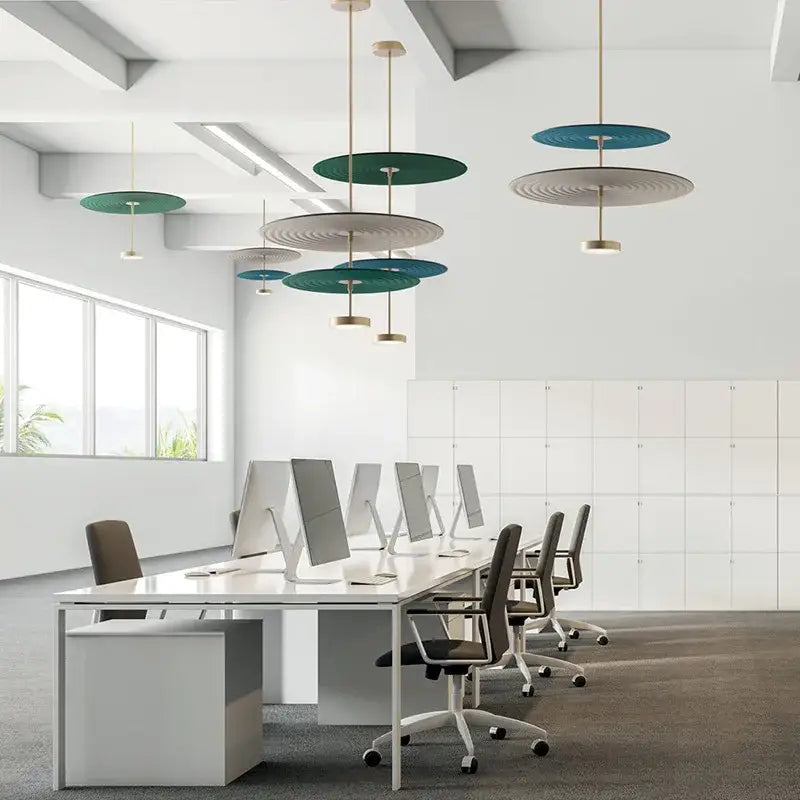 Modern tiered maroon and teal decorbites dimmable cotton chandelier with circular pendant lights and gold fixtures for living room decor