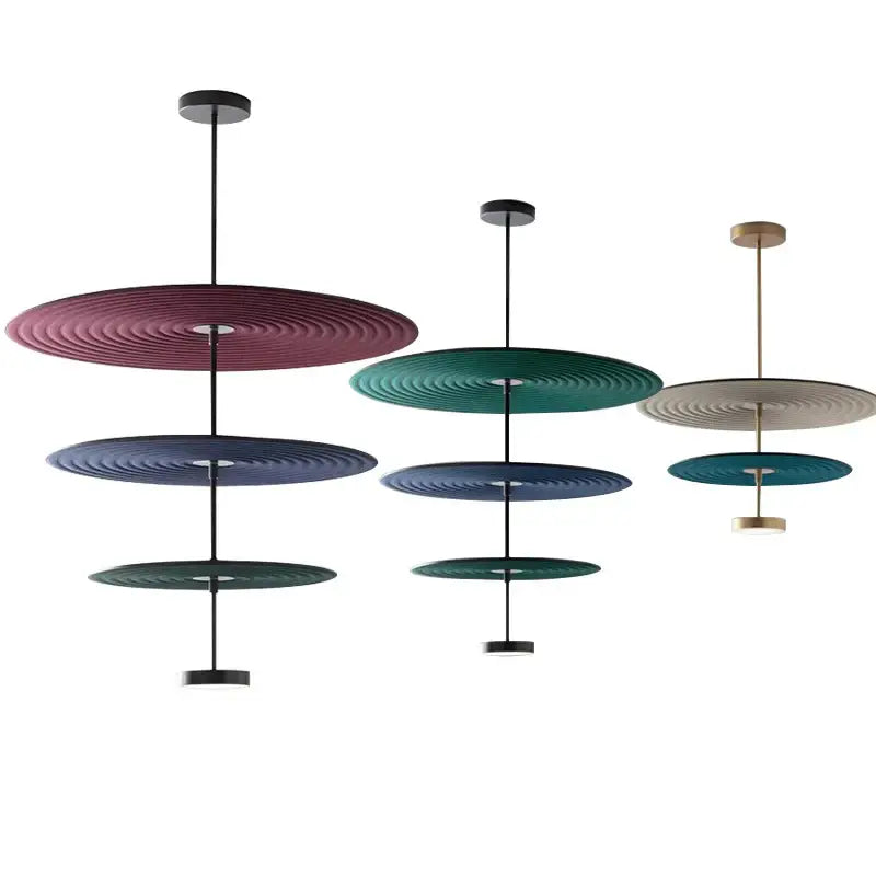 Modern tiered maroon and teal dimmable cotton chandelier with concentric circular patterns for living room decorbites dimmable cotton