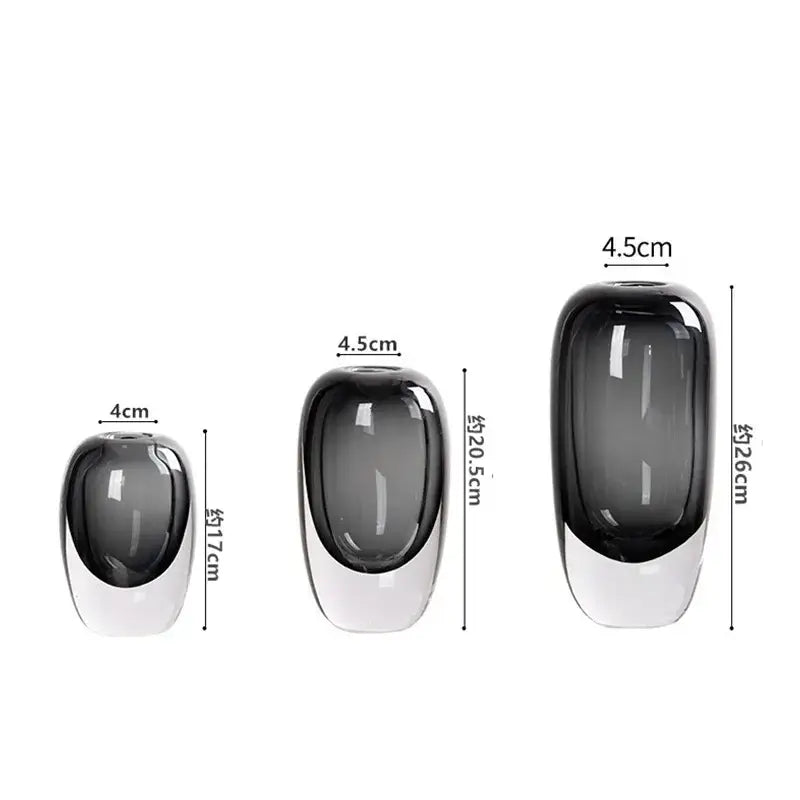 Set of three modern translucent black crystal glass flower vases in gradient gray and white for living room decorbites crystal glass decor