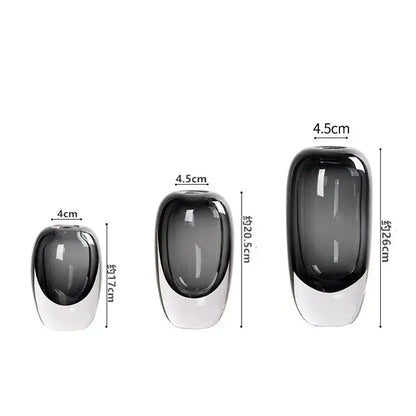 Set of three modern translucent black crystal glass flower vases in gradient gray and white for living room decorbites crystal glass decor