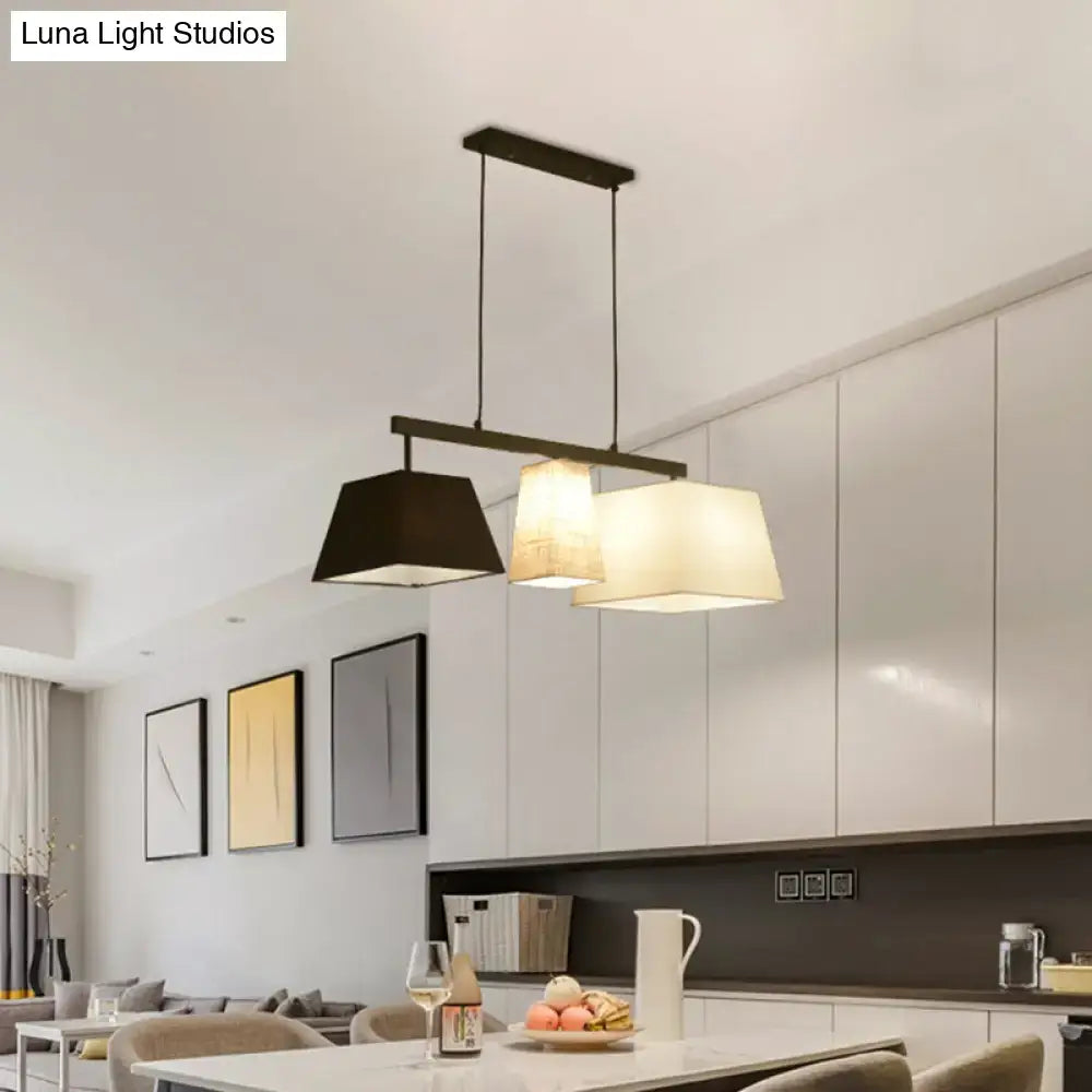 Modern black and beige fabric rectangular hanging lamp with trapezoid shades for island light or ceiling light use