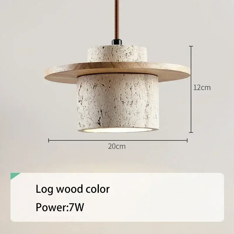 Modern travertine and walnut pendant light with rustic concrete cord pendant and 7w led bulb for kitchen use