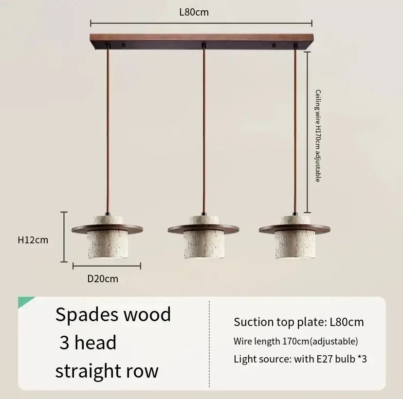 Modern travertine and walnut pendant light with rustic wood top plate and concrete cylinder shades bulb included cord pendant