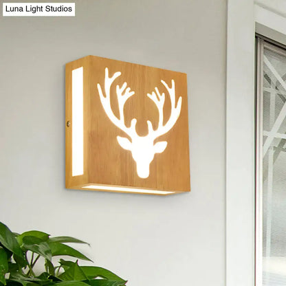 Modern tree pattern bamboo wall light with white deer head cutout and warm led edges direct wired electric wall light