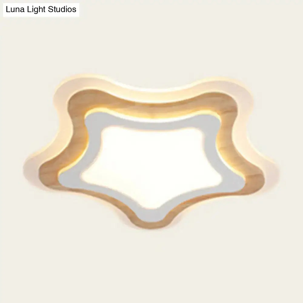DecorBites™ kids room LED flush mount ceiling light with layered wood-tone rings and soft white acrylic panel