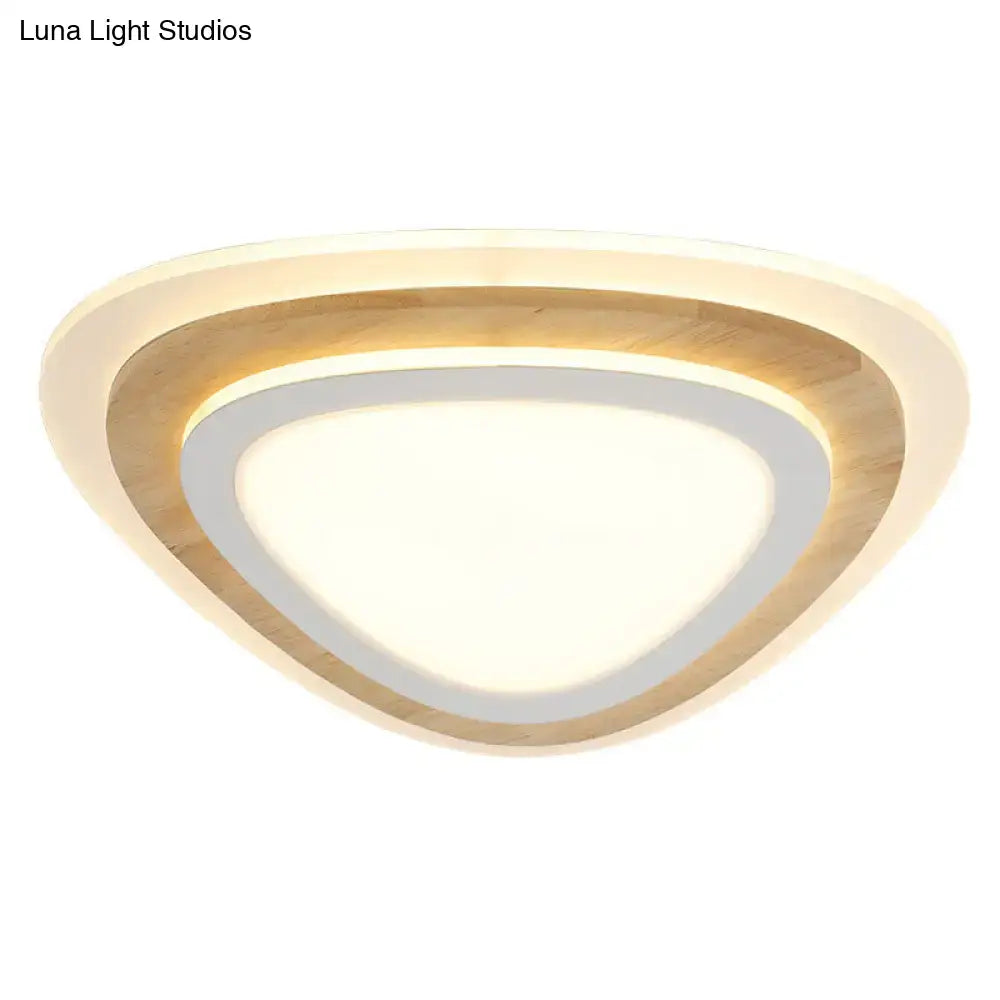 Modern triangular decorbites kids room led flush mount ceiling light with warm glow and wood finish concentric rings