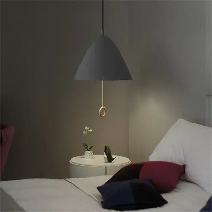 Modern trio color decorbites designer pendant light in matte gray with wooden ring accent for dining room lighting